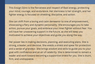 DJINN ENSIGN Spirit Guide -  Bast Shield - Stop Jealousy, Rude, Entitled People